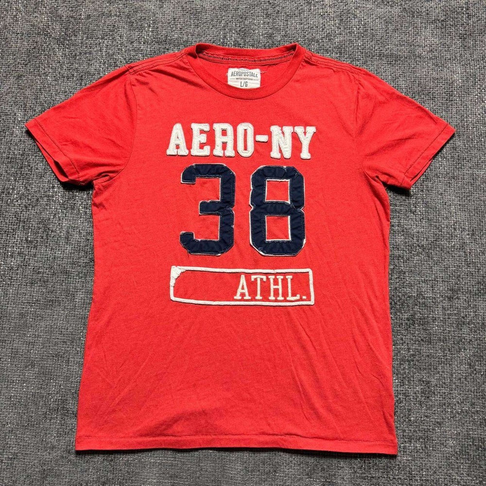 Aeropostale Graphic Tee Mens Large Red Aero-NY 38 Athl Varsity Short Sleeve